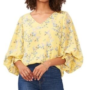 VINCE CAMUTO FLORAL SMOCKED PUFFED SLEEVE T SUNBURST M